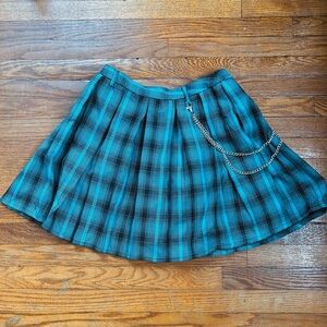 Hot Topic Teal Plaid Skater Skirt with Chain Accent